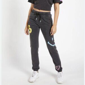 SVNDZ Graffiti Jogger Sweatpants Unisex Washed Faded Black Smiley Face Sz Medium